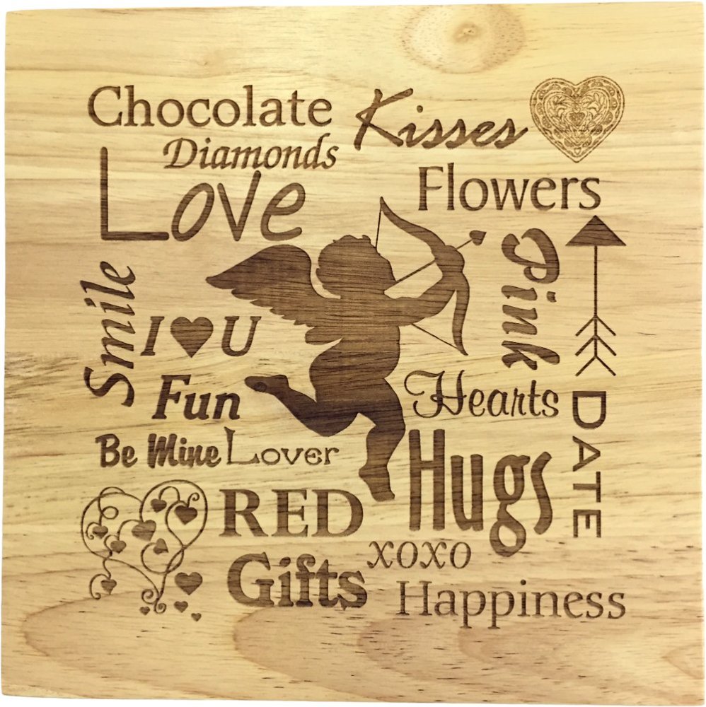 8X8" Solid Oak Cutting Boards, Valentine - Click Image to Close