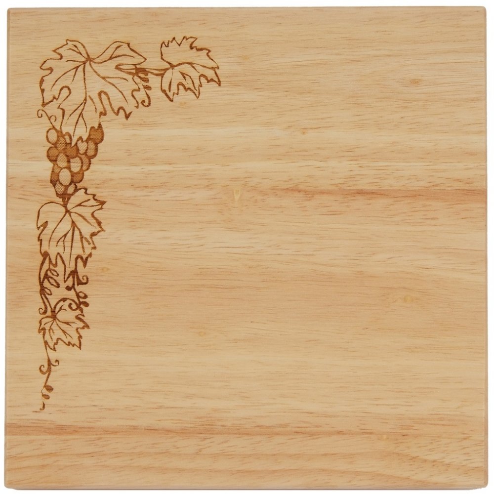 8X8" Solid Oak Cutting Boards, Grape Vine Border - Click Image to Close