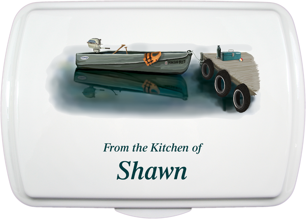 (image for) 9X13" Boat - Dock Fishing Design,Traditional Lid Only