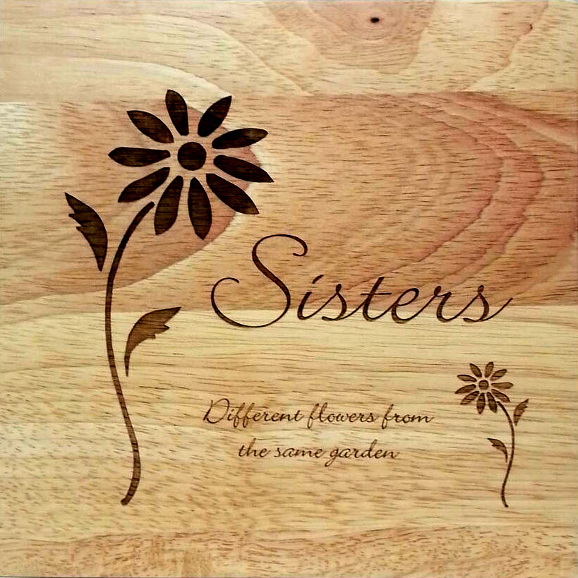 8X8" Solid Oak Cutting Boards, Sisters - Click Image to Close