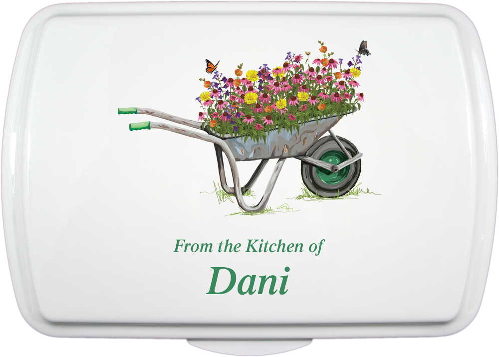 9X13" Wheelbarrow Flowers Design,Traditional Lid Only - Click Image to Close