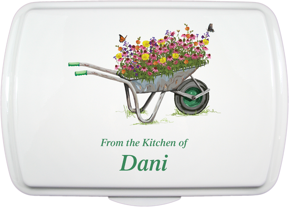 9X13" Wheelbarrow Flowers Design, Doughmakers Pan - Click Image to Close