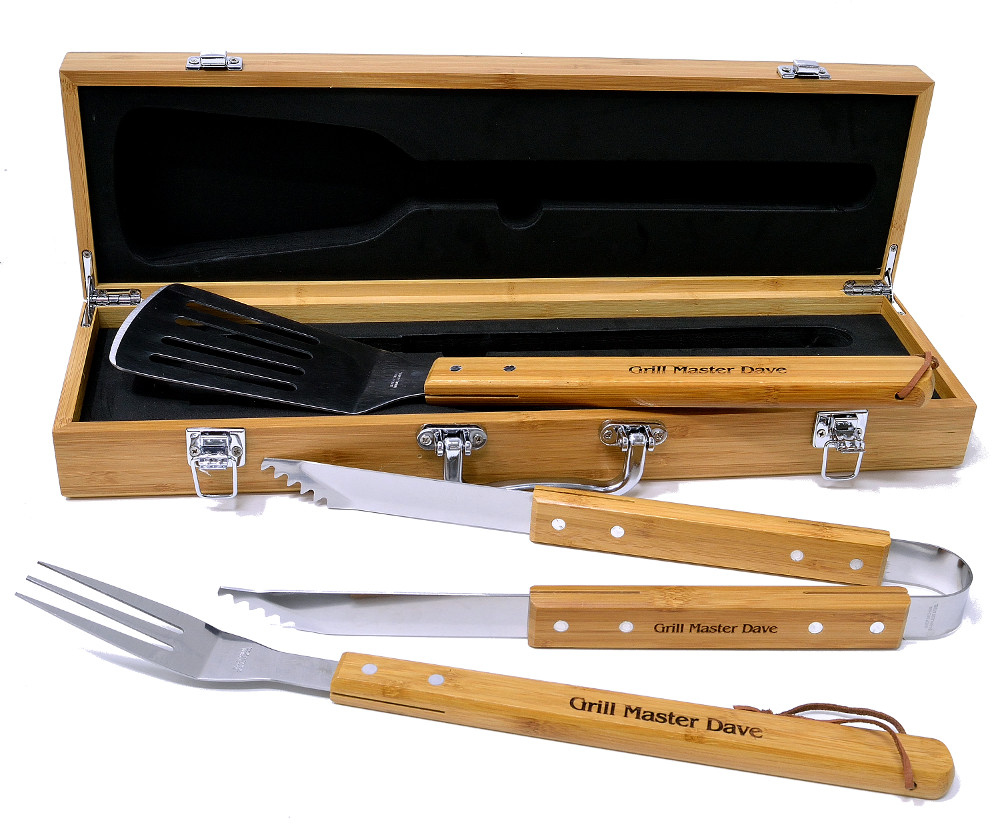 BBQ Grilling Set with Personalized Bamboo Case