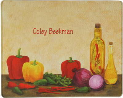 Peppers, 15"X12" Tempered Glass Cutting Board - Click Image to Close